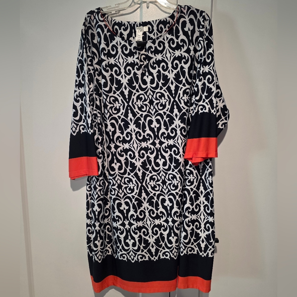 Emma & Michele Blue and White Dress With Orange Trim